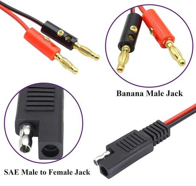 Alt view image 3 of 7 - 2Pack Banana Plug to SAE Power Cable 30cm 18AWG 2 Pin Quick Connect/Disconnect Jack SAE Connector Wire for Motorcycle,Car