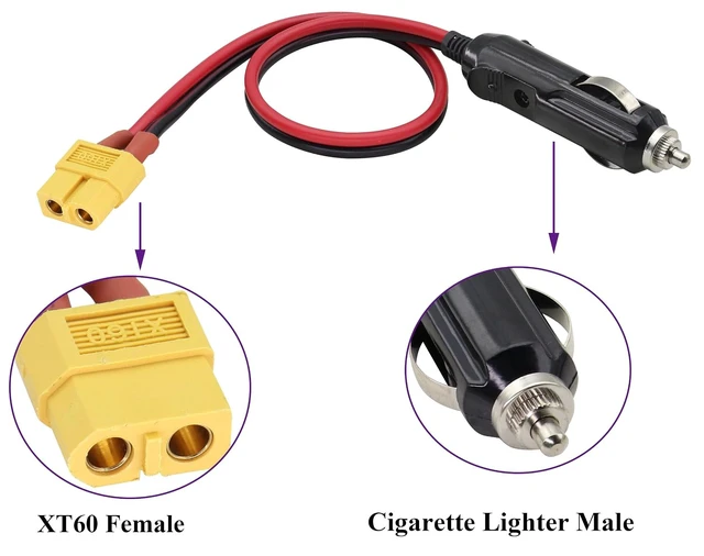 Alt view image 3 of 7 - (2Pack 16AWG XT60 to Cigarette Lighter Cable,12V Cigarette Lighter Male Plug to XT60 Female Adapter Extension Cable Compatible for Freestyle FPV Drones Battery Charging Cable.(0.3m/1ft-F)
