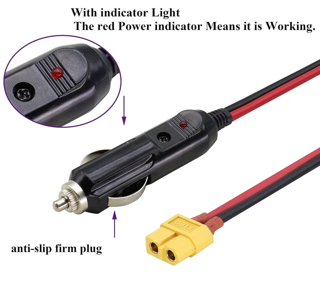 Alt view image 4 of 7 - (2Pack 16AWG XT60 to Cigarette Lighter Cable,12V Cigarette Lighter Male Plug to XT60 Female Adapter Extension Cable Compatible for Freestyle FPV Drones Battery Charging Cable.(0.3m/1ft-F)