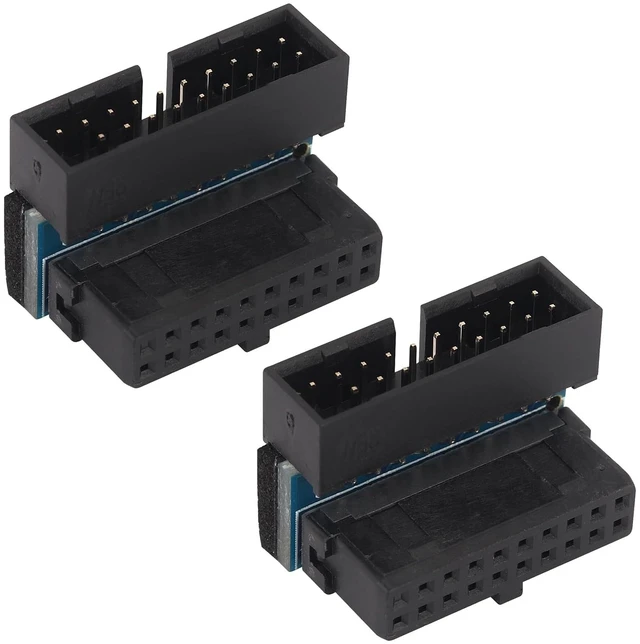 Main image of 2 Pack 90 Degree 20pin USB 3.0 Adapter Up Right Angle 3.0 USB 20 Pin Male to Female Extension Power Adapter Board for Motherboard Mainboard.20(20Pin-Up/Black)