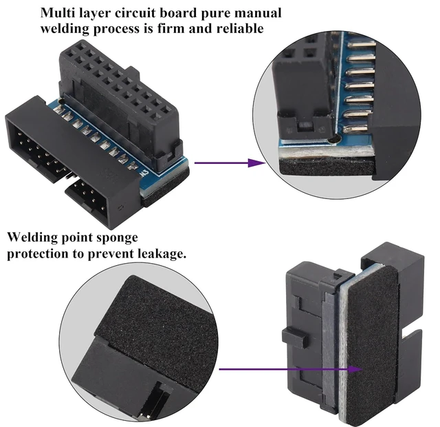 Alt view image 4 of 7 - 2 Pack 90 Degree 20pin USB 3.0 Adapter Up Right Angle 3.0 USB 20 Pin Male to Female Extension Power Adapter Board for Motherboard Mainboard.20(20Pin-Up/Black)