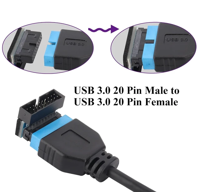 Alt view image 5 of 7 - 2 Pack 90 Degree 20pin USB 3.0 Adapter Up Right Angle 3.0 USB 20 Pin Male to Female Extension Power Adapter Board for Motherboard Mainboard.20(20Pin-Up/Black)