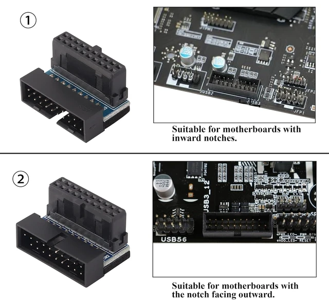 Alt view image 7 of 7 - 2 Pack 90 Degree 20pin USB 3.0 Adapter Up Right Angle 3.0 USB 20 Pin Male to Female Extension Power Adapter Board for Motherboard Mainboard.20(20Pin-Up/Black)