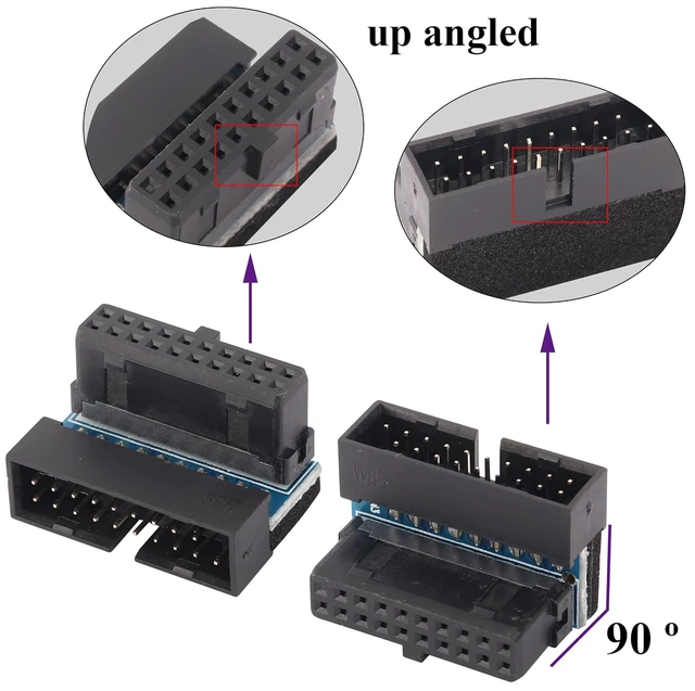 Alt view image 6 of 7 - 2 Pack 90 Degree 20pin USB 3.0 Adapter Up Right Angle 3.0 USB 20 Pin Male to Female Extension Power Adapter Board for Motherboard Mainboard.20(20Pin-Up/Black)