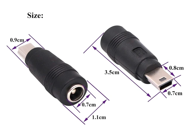 Alt view image 2 of 7 - USB Mini DC Power Adapter, 2-Pack, Black, Mini USB 2.0 Male Jack