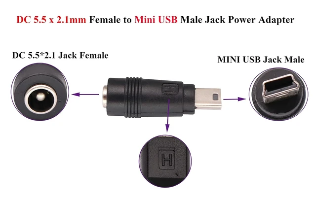 Alt view image 5 of 7 - USB Mini DC Power Adapter, 2-Pack, Black, Mini USB 2.0 Male Jack