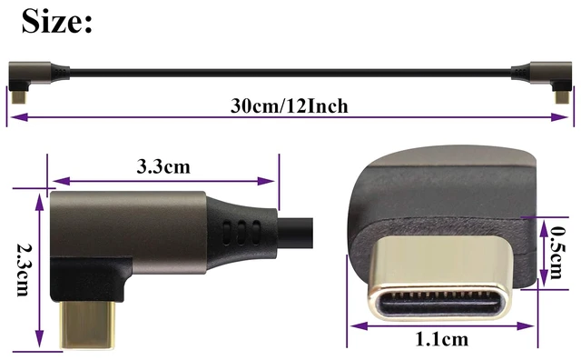 Alt view image 2 of 7 - 90 Degree USB 3.1 Type C Cable Right & Left Angled 3.1 USB Type C Male 4K@60Hz Gen 2 Extension Cable Supports Charging,Data,Audio,Video Cable for Laptop & Tablet & Mobile Phone.(0.3M/1Ft)