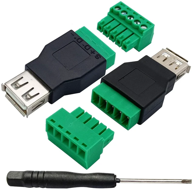 Main image of USB 2.0 A Screw Terminal Block Adapter USB 2.0 A Female to 5 Pin/Way Female Bolt Screw Shield terminals Pluggable Type Adapter Connector for Charging and Data Transfer (2 Pack/Female)