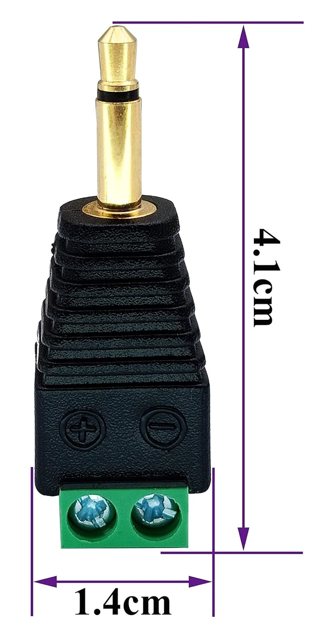 Alt view image 2 of 7 - 3.5mm Screw Terminal Gold Plated 3.5mm (1/8") TS Mono Male to 2 Pin Female Screw Terminal AUX Headphone Balun Solderless Converter Adapter(5-Pack/Male)