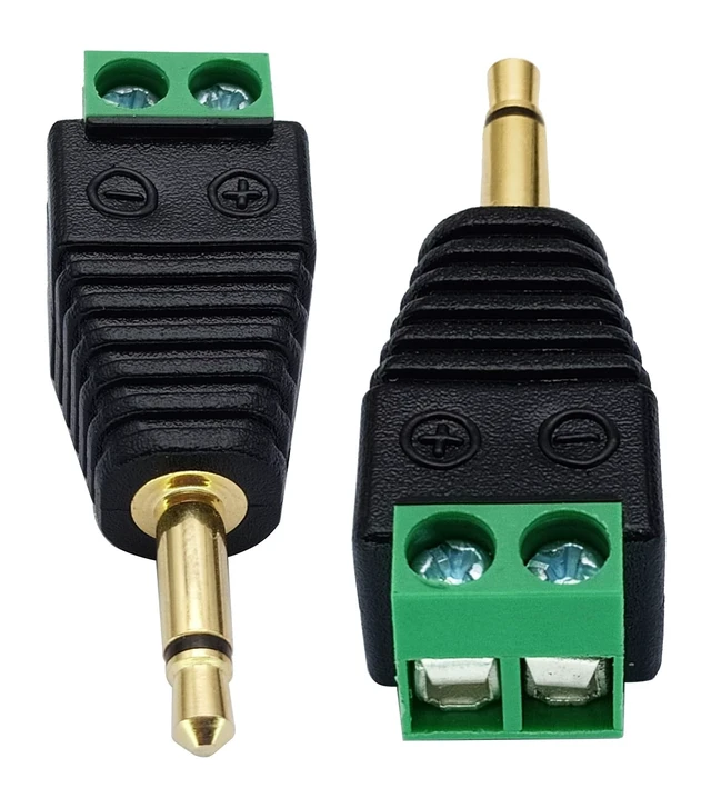 Alt view image 6 of 7 - 3.5mm Screw Terminal Gold Plated 3.5mm (1/8") TS Mono Male to 2 Pin Female Screw Terminal AUX Headphone Balun Solderless Converter Adapter(5-Pack/Male)