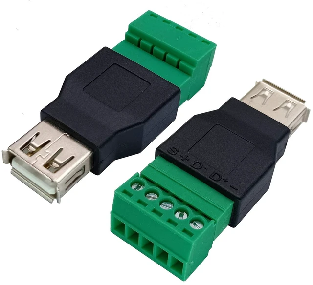 Alt view image 4 of 7 - USB 2.0 A Screw Terminal Block Adapter USB 2.0 A Female to 5 Pin/Way Female Bolt Screw Shield terminals Pluggable Type Adapter Connector for Charging and Data Transfer (2 Pack/Female)