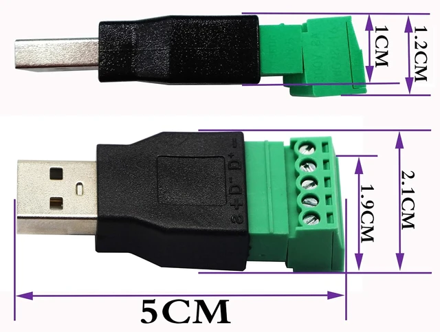 Alt view image 2 of 7 - USB 2.0 A Screw Terminal Block Adapter USB 2.0 A Male to 5 Pin/Way Female Bolt Screw Shield terminals Pluggable Type Adapter Connector for Charging and Data Transfer (2Pack/Male)