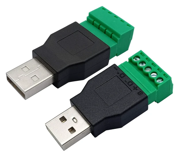 Alt view image 4 of 7 - USB 2.0 A Screw Terminal Block Adapter USB 2.0 A Male to 5 Pin/Way Female Bolt Screw Shield terminals Pluggable Type Adapter Connector for Charging and Data Transfer (2Pack/Male)