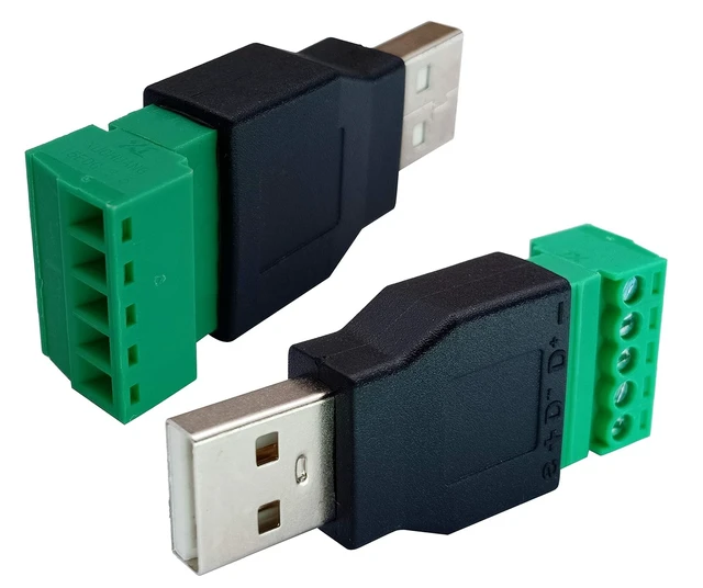 Alt view image 5 of 7 - USB 2.0 A Screw Terminal Block Adapter USB 2.0 A Male to 5 Pin/Way Female Bolt Screw Shield terminals Pluggable Type Adapter Connector for Charging and Data Transfer (2Pack/Male)