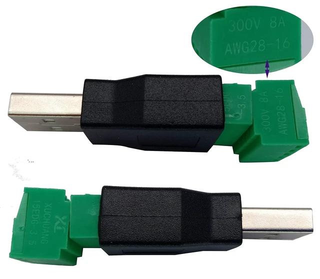 Alt view image 6 of 7 - USB 2.0 A Screw Terminal Block Adapter USB 2.0 A Male to 5 Pin/Way Female Bolt Screw Shield terminals Pluggable Type Adapter Connector for Charging and Data Transfer (2Pack/Male)