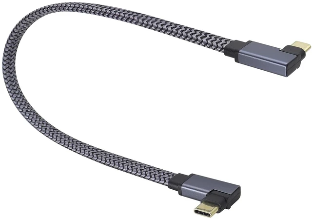 Main image of Flat Short Right Angle USB 3.1 Type C Male to Left Angle USB Type C 3.1 Male 4K@60Hz Extension Braided Cable Supports Charging,Data,Audio,Video Cable for Laptop&Tablet&Mobile Phone.(0.3M-M/M)