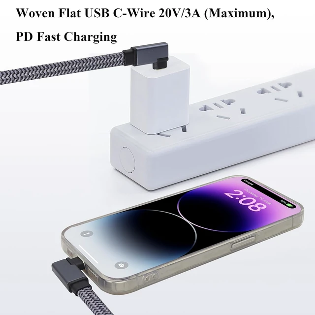 Alt view image 4 of 7 - Flat Right Angled USB C to USB C Cable, 90 Degree 10Gbps 4K@60Hz PD 60W USB 3.1 Gen2 Male to Male Charging Cord,USB 3.1 Type-C Cable for Tablet, Phone and More Type-C Devices(1M-M/M)