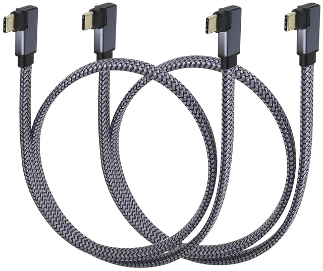 Main image of 2Pack Right&Left Angle USB Type C 3.1 Flat Braided Cable,60W 3A 90 Degree Tpye C USB 3.1 Gen2 Male Fast Charging,Data,Audio,Video Cable for MacBook,Phone &More Type-C Devices(0.6M-M/M)