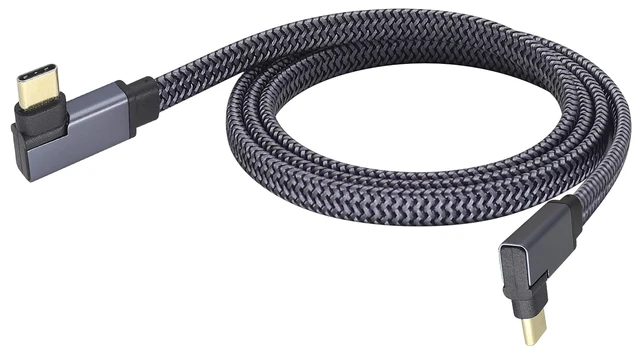 Main image of 90 Degree Type C 3.1 Braided Flat Extension Cable Right Angle Type C 3.1 USB Male to Left Angle Type C 3.1 Male Gen2 10Gbps Connector 4K Video Cord,Compatible for Samsung,MacBook(1M-M/M)