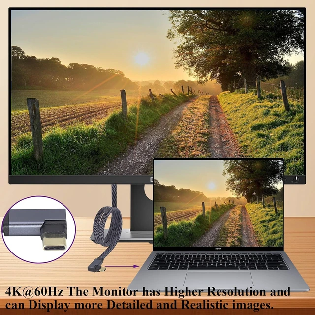 Alt view image 6 of 7 - 2Pack Right&Left Angle USB Type C 3.1 Flat Braided Cable,60W 3A 90 Degree Tpye C USB 3.1 Gen2 Male Fast Charging,Data,Audio,Video Cable for MacBook,Phone &More Type-C Devices(0.6M-M/M)