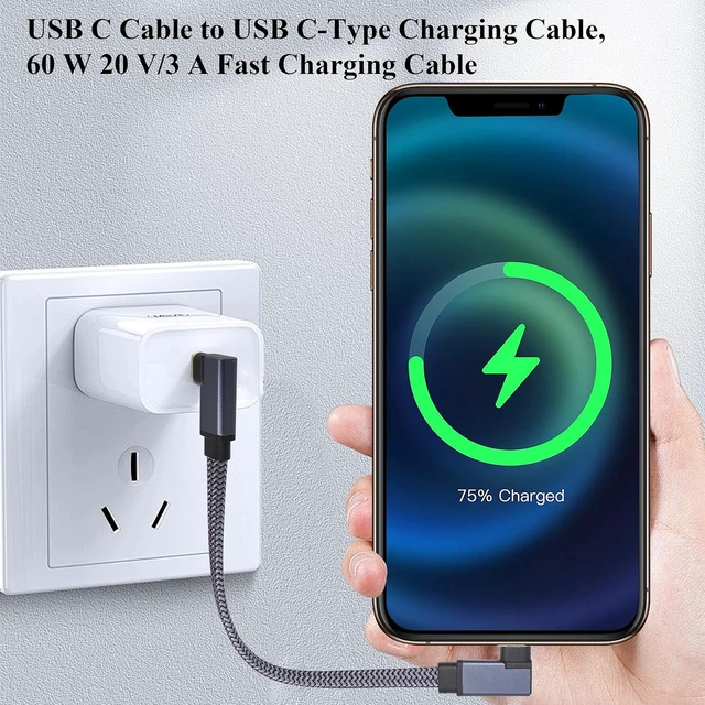 Alt view image 5 of 7 - Flat Short Right Angled USB C to USB C Cable, 90 Degree 10Gbps 4K@60Hz PD 60W USB 3.1 Gen2 Male to Male Charging Cord,USB 3.1 Type-C Cable for Tablet, Phone and More Type-C Devices(0.3M-M/M)