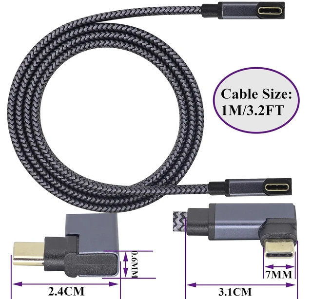 Alt view image 2 of 7 - Flat Right Angled USB C to USB C Cable, 90 Degree 10Gbps 4K@60Hz PD 60W USB 3.1 Gen2 Male to Male Charging Cord,USB 3.1 Type-C Cable for Tablet, Phone and More Type-C Devices(1M-M/M)
