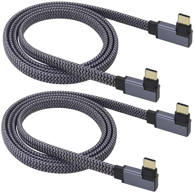 Main image of 2Pack Right&Left Angle USB Type C 3.1 Flat Braided Cable,60W 3A 90 Degree Tpye C USB 3.1 Gen2 Male Fast Charging,Data,Audio,Video Cable for MacBook,Phone &More Type-C Devices(1M-M/M)
