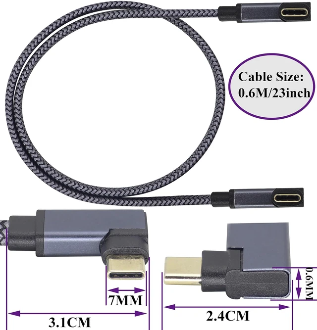 Alt view image 2 of 7 - Flat Right Angled USB C to USB C Cable, 90 Degree 10Gbps 4K@60Hz PD 60W USB 3.1 Gen2 Male to Male Charging Cord,USB 3.1 Type-C Cable for Tablet, Phone and More Type-C Devices(0.6M-M/M)