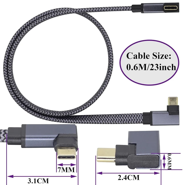 Alt view image 2 of 7 - Flat Short Right Angled USB C to USB C 3.1 Gen 2 Braided Cable 10Gbps 90 Degree Left Angle USB 3.1 Type C Male Extension Cable Fast Charging Compatible for Samsung Galaxy S24,MacBook(0.6M-M/M)