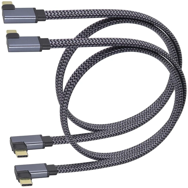 Main image of 2Pack 90 Degree Type C3.1 Monitor Cable Left Angle Type C 3.1 USB Male to Right Angle Type C 3.1 Male Audio 4K@60Hz Video Connector Cable,Compatible Samsung S10,MacBook Type-C Device(0.6M-M/M)