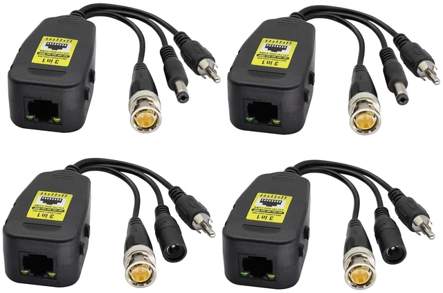 Main image of Passive Video/Audio Power Balun RJ45 to BNC Network Transceiver HD-CVI/TVI/AHD/CVBS with DC Jack for 720-1080P 3MP 4MP 5MP 8MP Full HD CCTV Security DVR Surveillance Camera System(19cm/2Pairs)