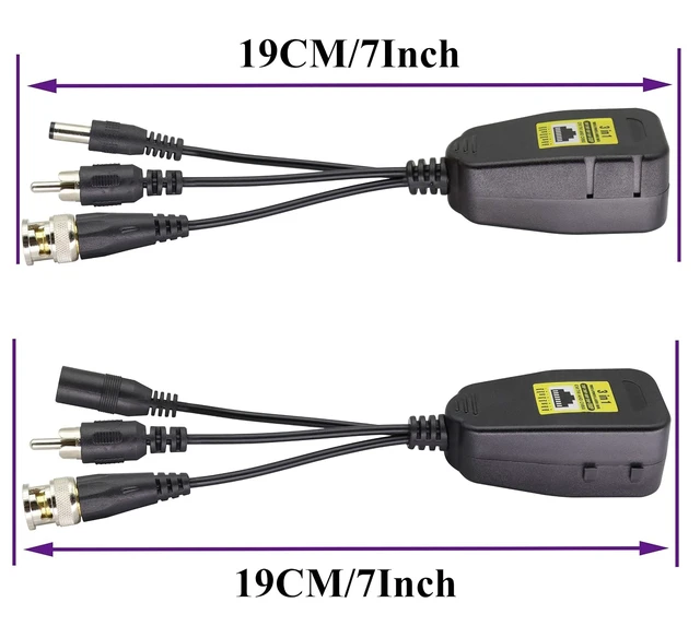 Alt view image 2 of 7 - BNC to RJ45 Transmitter Transceiver DC Power Passive Audio Video Balun HD-CVI/TVI/AHD/CVBS with DC Jack for 720P-1080P 3MP 4MP 5MP 8MP CCTV Security DVR Surveillance Camera System(19cm/4Pairs)