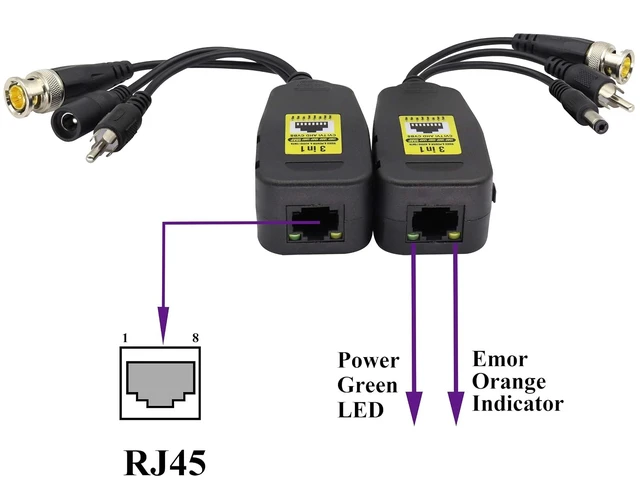Alt view image 5 of 7 - BNC to RJ45 Transmitter Transceiver DC Power Passive Audio Video Balun HD-CVI/TVI/AHD/CVBS with DC Jack for 720P-1080P 3MP 4MP 5MP 8MP CCTV Security DVR Surveillance Camera System(19cm/4Pairs)