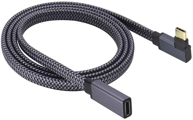 Main image of Flat Right Angled USB Type C 3.1 Connector Braided Cable 60W&3A 90 Degree Type C 3.1 USB Male to Female Wire Supports Charging,Data,Audio,Video Cable for Laptop&Tablet&Mobile Phone.(1M-M/F)