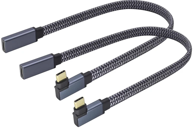 Main image of 2Pack Right & Left Angled Flat Braided USB Type C 3.1 Adapter 60W&3A 90 Degree Type C 3.1 USB Male to Female 10Gbps Cable Supports Charging,Data,Audio,Video Cable for Mobile Phone.(0.3M-M/F)