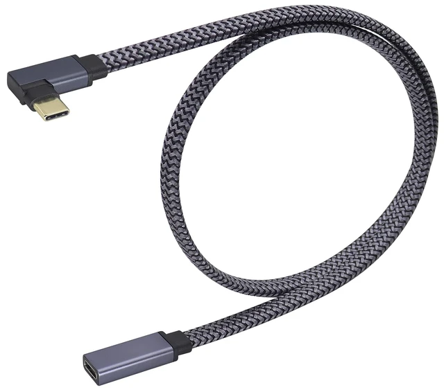 Main image of Flat 90 Degree Type C USB 3.1 Fast Charging Cable Right & Left Angle 3.1Type C Male to Female 4K@60Hz Extension Cable Compatible for Samsung iPad Pro Air MacBook&More Type-C Devices(0.6M-M/F)