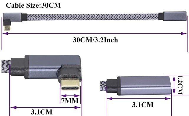 Alt view image 2 of 7 - Flat Short 90 Degree USB 3.1 Type C Cable Right&Left Angle PD 3.1Type C Male to Female Cable Fast Charging USB C Electric Wire Compatible for Samsung MacBook&More USB-C Devices(0.3M-M/F)