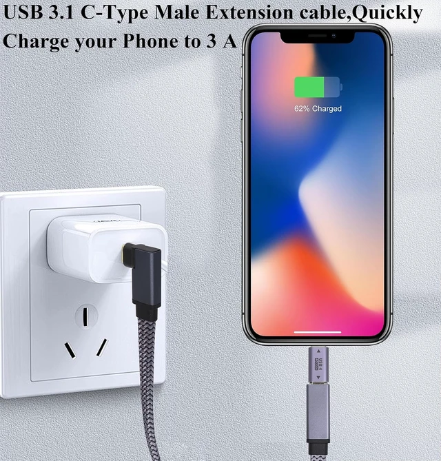 Alt view image 4 of 7 - Flat Short 90 Degree USB 3.1 Type C Cable Right&Left Angle PD 3.1Type C Male to Female Cable Fast Charging USB C Electric Wire Compatible for Samsung MacBook&More USB-C Devices(0.3M-M/F)