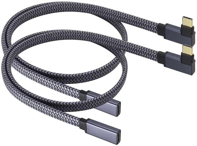 Main image of 2Pack Right&Left Angled USB Type C 3.1 Flat Braided Cable 10Gbps 90 Degree USB C 3.1 Male to USB 3.1 C Female 4K Video Cable for New MacBook Pro 2017, USB-C Hub, Laptop&Mobile Phone(0.6M-M/F)