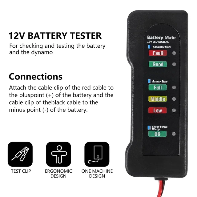 Alt view image 4 of 7 - 2PACK Car Battery Tester 6 LED Indicators Digital 12V Multi Functions Alternator Tester for Car Motorbike