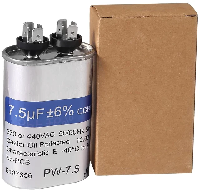 Alt view image 6 of 6 - 2 Pack 7.5 uF ±6% 7.5 MFD 370V/440V CBB65 Oval Run Start Capacitor for AC Motor Run or Fan Start and Cool or Heat Pump Air Conditione