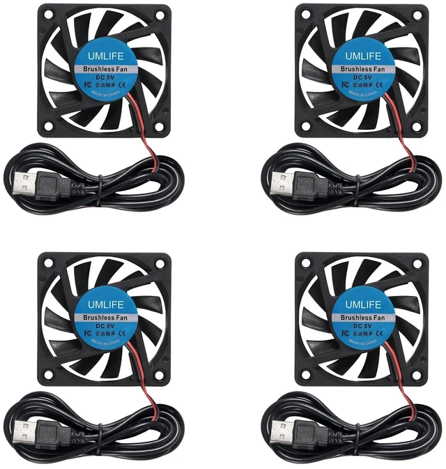 Main image of 60mm Fan, 4-Pack 5Volt 0.18A USB 60x60x10mm 6010 Brushless DC Computer CPU Heat Sink Cooling Cooler Fan 60mm x 10mm