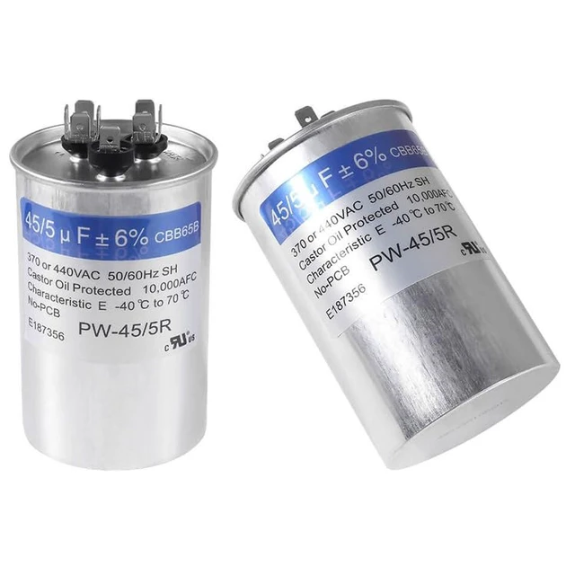 Alt view image 2 of 7 - 2PACK 45+5 uF 45/5 MFD ±6% 370V/440VAC CBB65 Dual Run Circular Start Capacitor for Condenser Straight Cool or Heat Pump Air Conditioner or AC Motor and Fan Starting