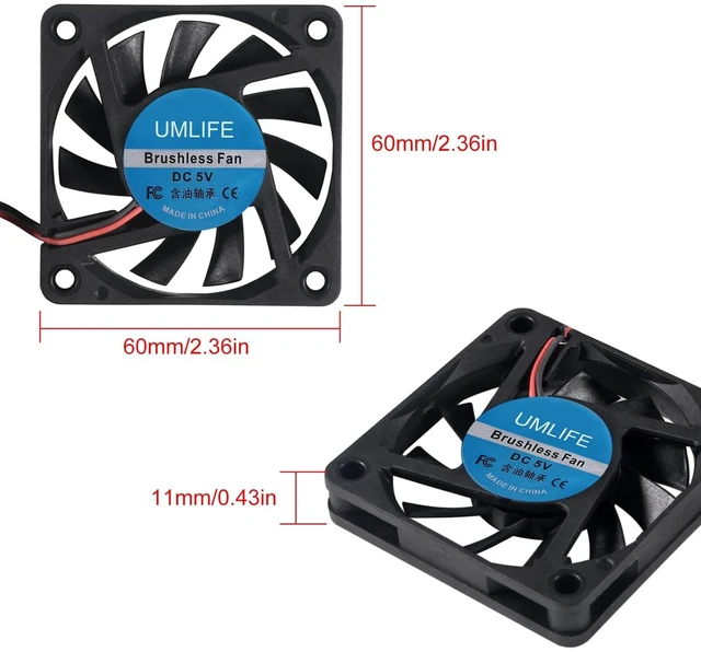Alt view image 2 of 7 - 60mm Fan, 4-Pack 5Volt 0.18A USB 60x60x10mm 6010 Brushless DC Computer CPU Heat Sink Cooling Cooler Fan 60mm x 10mm