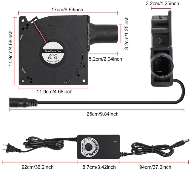 Alt view image 2 of 7 - 120mm 12V BBQ Blower Fan,120mm x 32mm Dual Ball Blower Fan 12V with 110v - 240v AC Plug Variable Speed Controller for Ventilation,Outdoor Barbecues Fire Bellow, Camping Cooking DIY Cooling Projects