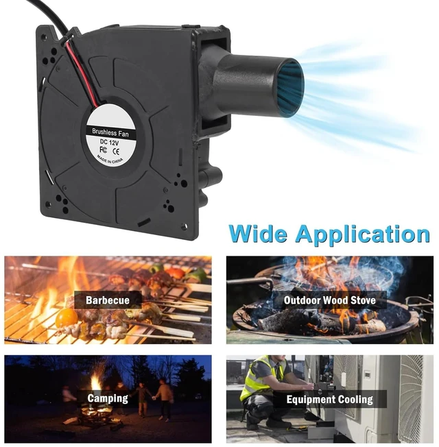 Alt view image 4 of 7 - 120mm 12V BBQ Blower Fan,120mm x 32mm Dual Ball Blower Fan 12V with 110v - 240v AC Plug Variable Speed Controller for Ventilation,Outdoor Barbecues Fire Bellow, Camping Cooking DIY Cooling Projects