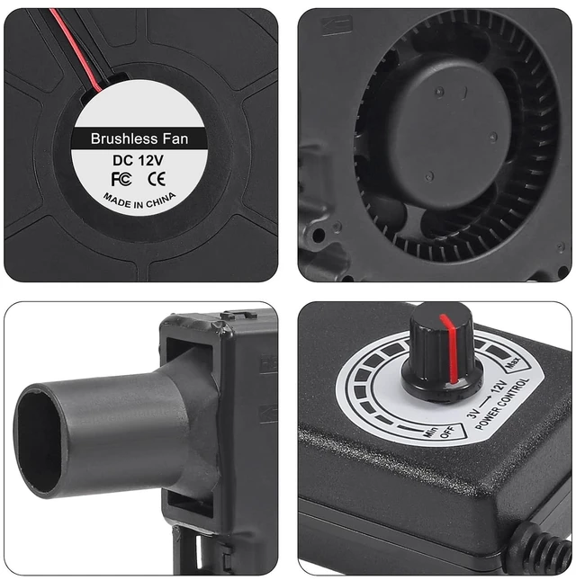Alt view image 7 of 7 - 120mm 12V BBQ Blower Fan,120mm x 32mm Dual Ball Blower Fan 12V with 110v - 240v AC Plug Variable Speed Controller for Ventilation,Outdoor Barbecues Fire Bellow, Camping Cooking DIY Cooling Projects