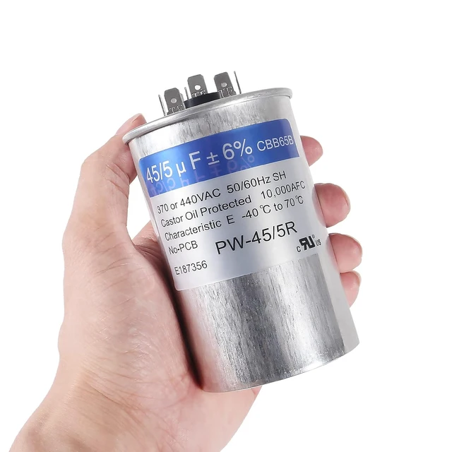 Alt view image 5 of 7 - 2PACK 45+5 uF 45/5 MFD ±6% 370V/440VAC CBB65 Dual Run Circular Start Capacitor for Condenser Straight Cool or Heat Pump Air Conditioner or AC Motor and Fan Starting