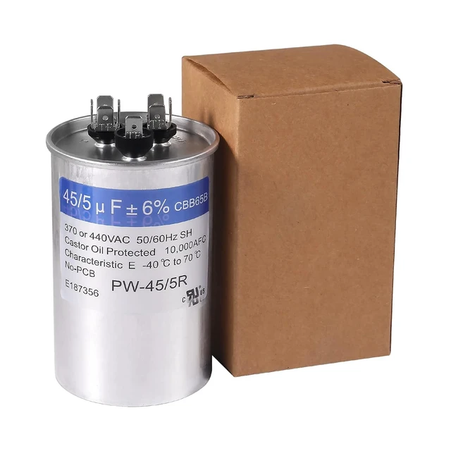 Alt view image 7 of 7 - 2PACK 45+5 uF 45/5 MFD ±6% 370V/440VAC CBB65 Dual Run Circular Start Capacitor for Condenser Straight Cool or Heat Pump Air Conditioner or AC Motor and Fan Starting