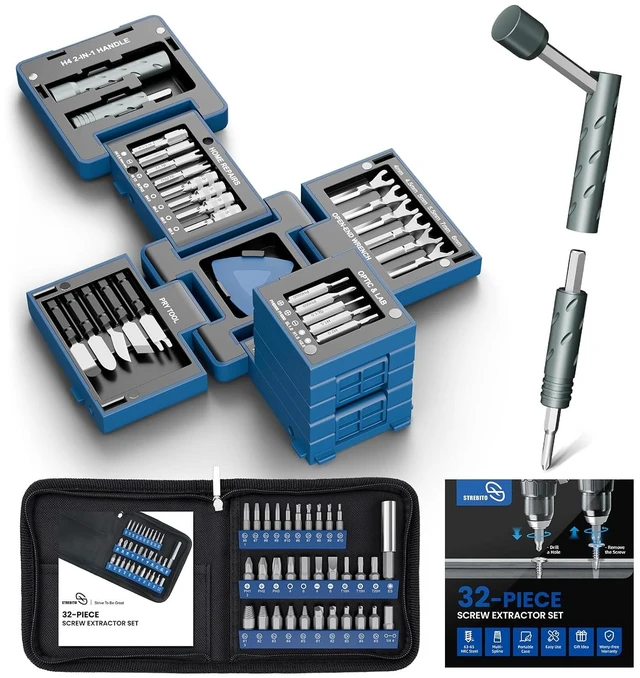 Main image of Screw Extractor Set and 55 in 1 Precision Screwdriver Set Bundle, Damaged Screw Remover Kit with Compact Small Screwdriver Repair Tool Kit for Electronics, Laptop, Phone, Furniture, Bike and